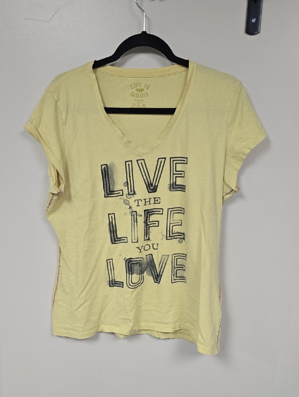 Life Is Good Pale Yellow V-Neck Graphic Tee - Live the Life You Love